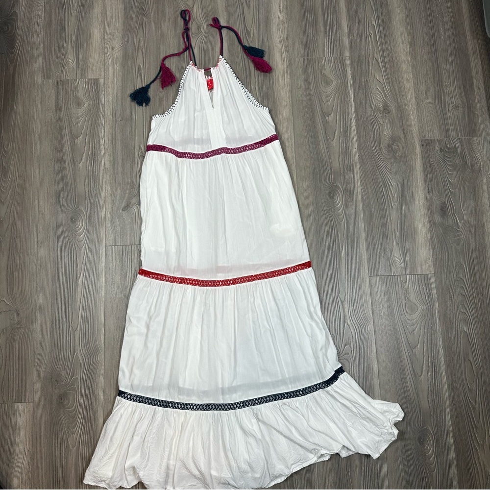 Red Carter White Maxi Dress with Crochet Trim Size 8‎ Beach Resort Summer Boho